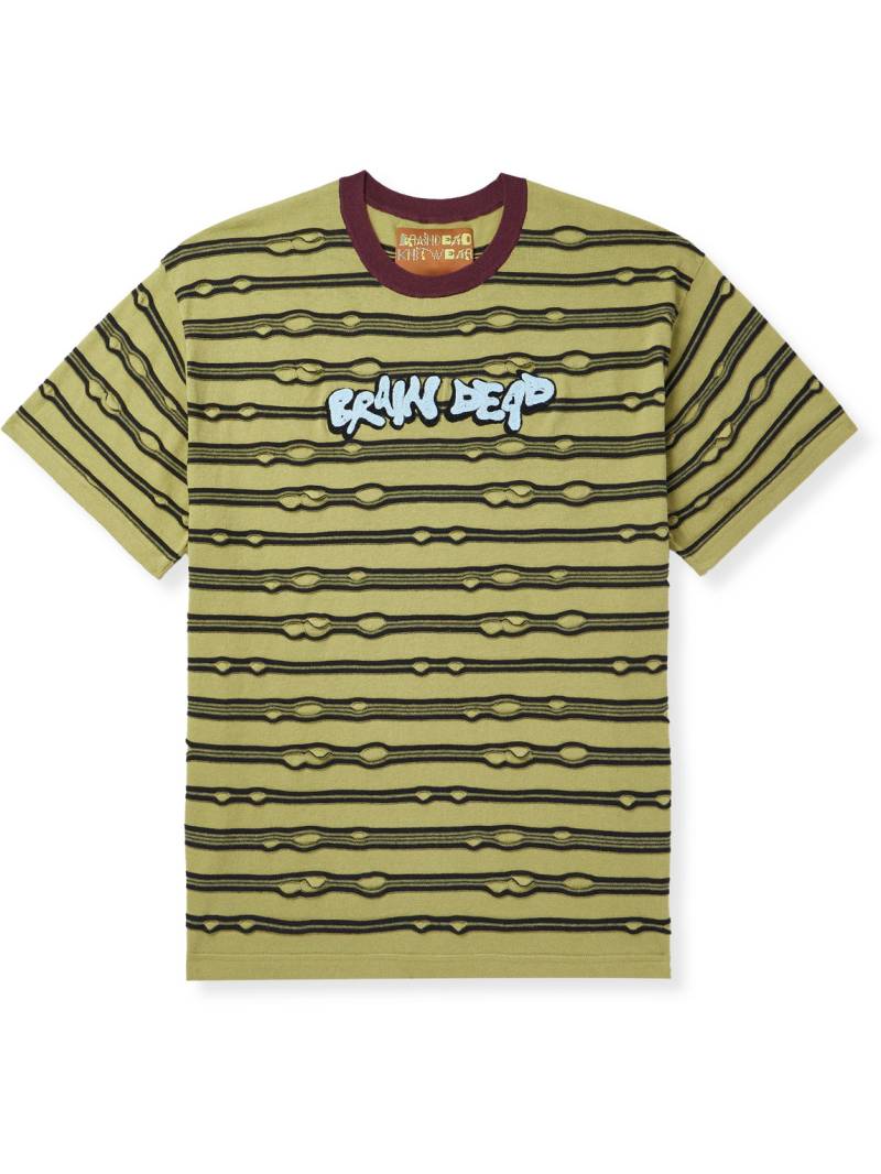 BRAIN DEAD - Logo-Embroidered Striped Cotton-Jersey T-Shirt - Men - Green - S von BRAIN DEAD