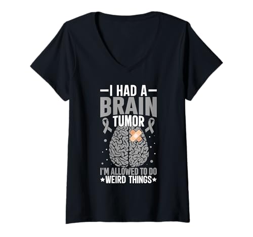 Damen Gehirntumor-Bewusstsein Graues Band Glioblastom Bewusstsein T-Shirt mit V-Ausschnitt Damen Gehirntumor-Bewusstsein Graues Band Glioblastom Bewusstsein T-Shirt mit V-Ausschnitt von Brain Disease Tees