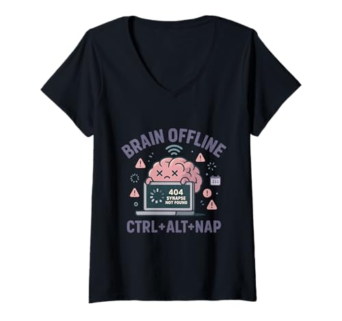 Damen Lustiger, hirnmüder Humor, faule mentale Bandbreitentechnologie T-Shirt mit V-Ausschnitt Damen Lustiger, hirnmüder Humor, faule mentale Bandbreitentechnologie T-Shirt mit V-Ausschnitt von Brain Humor Offline Lazy Mood Tech Apparel