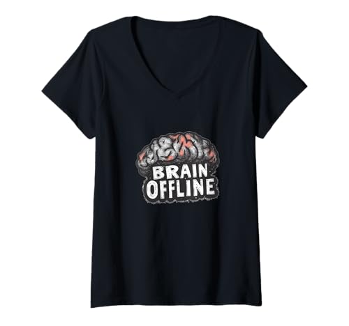 Damen Hübsches Gehirn-Offline-Design bringt Spaß für Erwachsene und Kinder T-Shirt mit V-Ausschnitt von Brain Offline Outfit