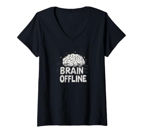 Damen Lustiges Gehirn-Offline-Sprechemblem T-Shirt mit V-Ausschnitt von Brain Offline Outfit