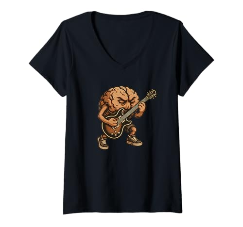 Damen Lustiges Gehirn mit E-Gitarre Kostüm für Rockliebhaber T-Shirt mit V-Ausschnitt Damen Lustiges Gehirn mit E-Gitarre Kostüm für Rockliebhaber T-Shirt mit V-Ausschnitt von Brain Rocks Outfit