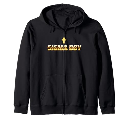 Sigma Boy Meme mit dem Pfeil nach oben auf das echte Sigma Kapuzenjacke von Brain Rot