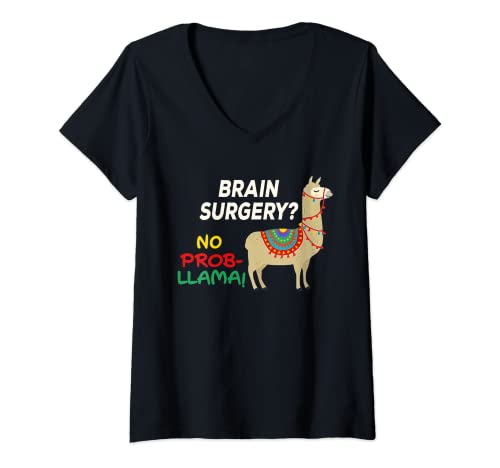 Damen Brain Surgical Recovery No Prob-Lama Tumor Survivor Warrior T-Shirt mit V-Ausschnitt von Brain Tumor Awareness Survivor Theme