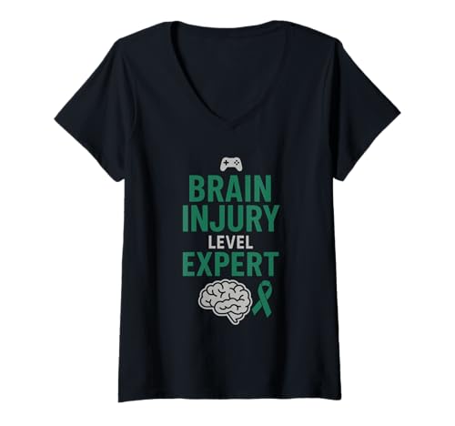Damen Bewusstsein für Gehirnverletzungen TBI Survivor Gehirngesundheit Erholung T-Shirt mit V-Ausschnitt von Brain Warrior Neuro Rehab Healing Recovery Support