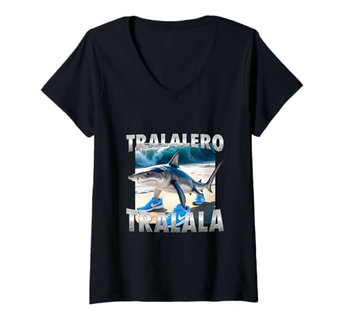 Damen Tralalero Tralala Shark Meme-T-Shirt Italienisches Brainrot-T-Shirt T-Shirt mit V-Ausschnitt Damen Tralalero Tralala Shark Meme-T-Shirt Italienisches Brainrot-T-Shirt T-Shirt mit V-Ausschnitt von Brainrot Humor Tralalero Tralala Funny Meme design