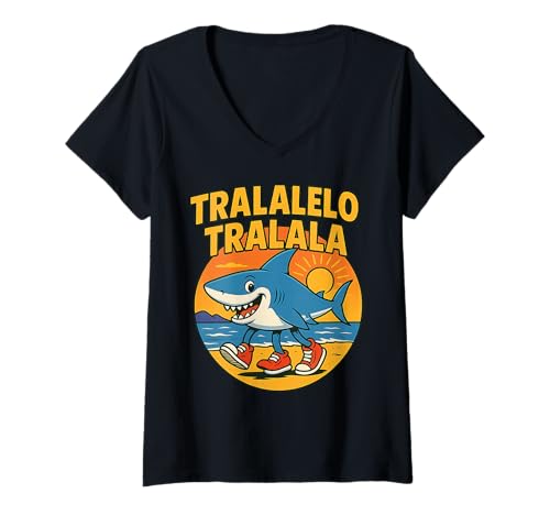 Damen Tralalelo Tralala Brainrot Meme T-Shirt mit V-Ausschnitt Damen Tralalelo Tralala Brainrot Meme T-Shirt mit V-Ausschnitt von Brainrot Meme Tralalelo Tralala