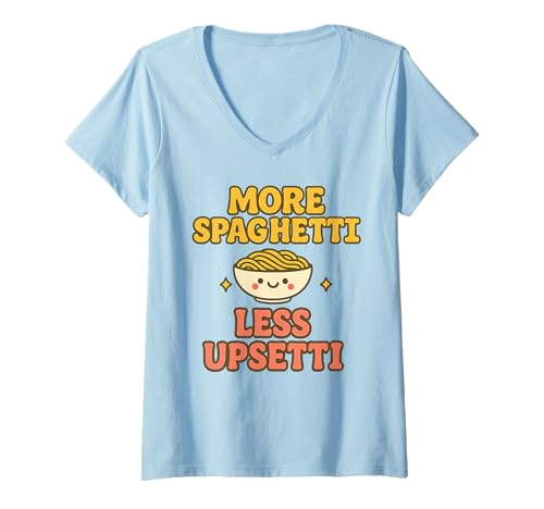 Damen Mehr Spaghetti Weniger Upsetti Kawaii Lustiger Nudelliebhaber, süß T-Shirt mit V-Ausschnitt von Brainrot Shirts and Gifts HHWCo.