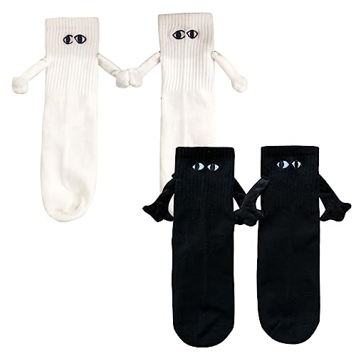 Braleto 2 Paar lustige magnetische Socken für Paare, Unisex magnetische 3D Hände halten Socken mittlere Röhre Socken Geburtstag Paar Valentinstag Geschenke für Frauen Männer von Braleto