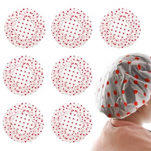 Bralucy Duschhauben für Damen, rot, gepunktet, wasserdicht, wiederverwendbar, Einweg-Badehut, langlebiger Kunststoff, dehnbar, elastisch, für alle Haartypen, 8 Stück Bralucy Duschhauben für Damen, rot, gepunktet, wasserdicht, wiederverwendbar, Einweg-Badehut, langlebiger Kunststoff, dehnbar, elastisch, für alle Haartypen, 8 Stück von Bralucy