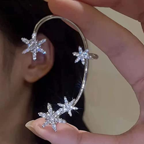 Bramian Kristall Schneeflocke Schmetterling Ohrringe Silber Ohne Piercing Ohr Bling Clip Ohrringe für Frauen Mädchen (linkes Ohr-Schneeflocke) von Bramian