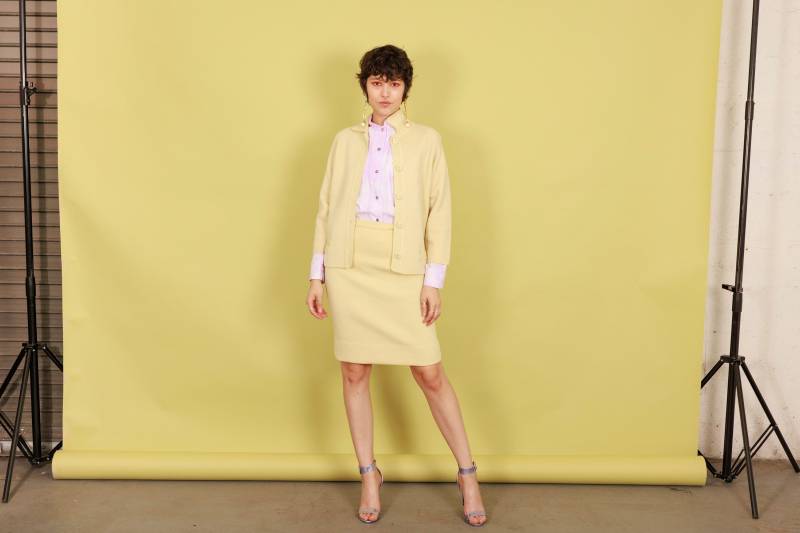 50Er Jahre Gelber Strick Rock Set Vintage Passender Zitronenfarbener Strickanzug von BranchesVintage