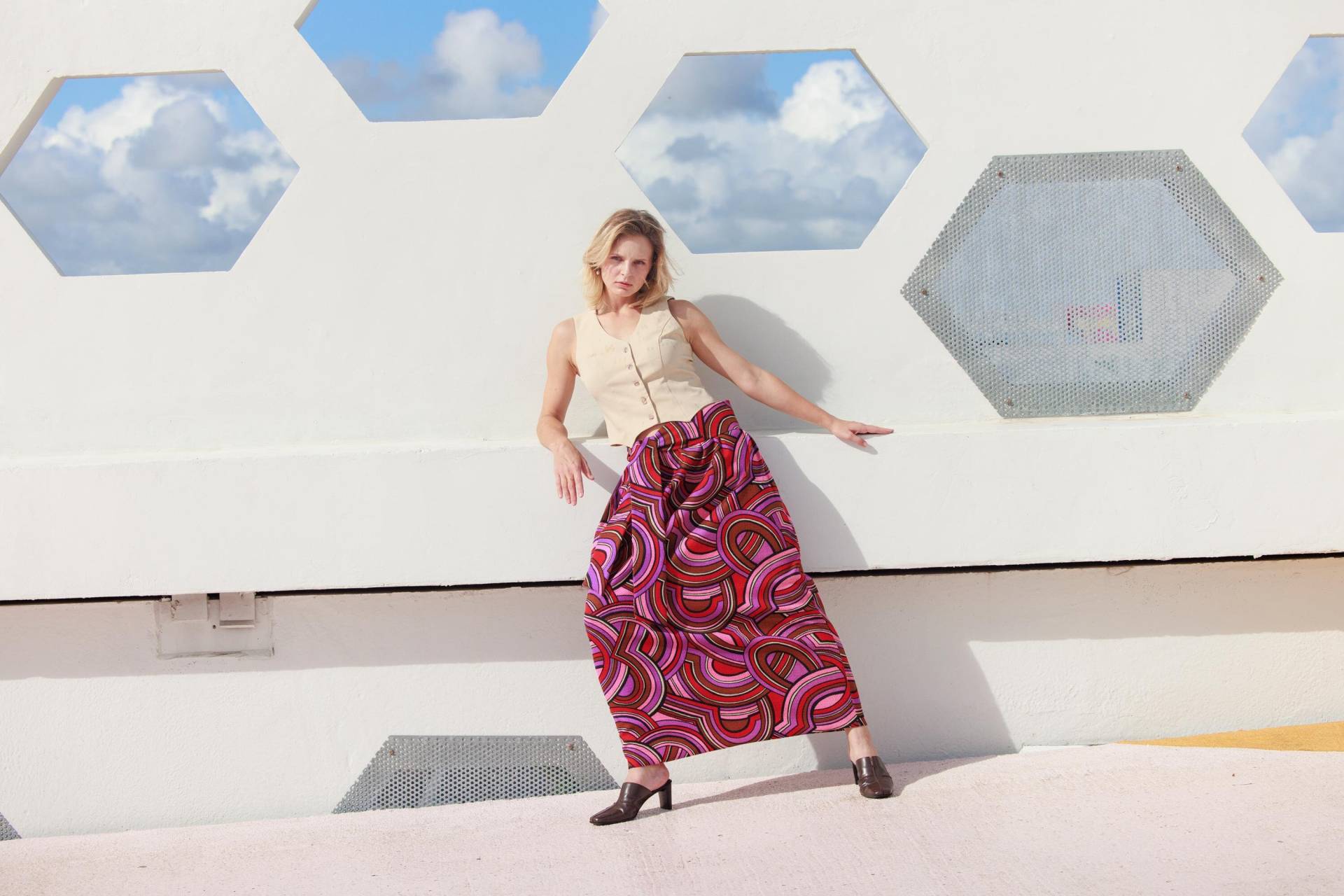 60Er Jahre Pink Lila Groovy Print Rock Vintage Hoch Taillierter Mod Maxi 60Er Jahre Pink Lila Groovy Print Rock Vintage Hoch Taillierter Mod Maxi von BranchesVintage
