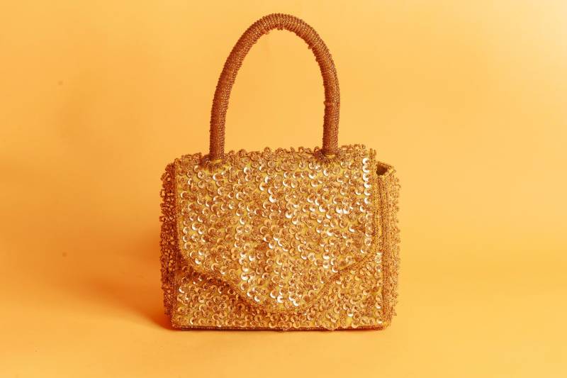 60S Gold Cluster Pailletten Perlen Top Griff Schimmernde Geldbörse Vintage Brief Neuheit Boxy Bag von BranchesVintage