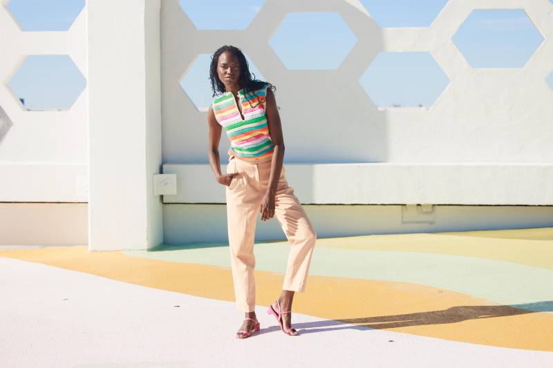 80Er Jahre Pfirsich Cremefarbene Zierliche Stoffhose Vintage High Rise Pocket Slacks Pants Hose von BranchesVintage