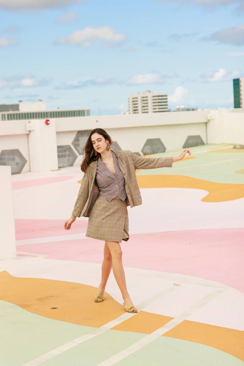 90Er Jahre Grau Wolle Karo Passender Anzug Vintage Clueless Blazer Rock Matching Set von BranchesVintage
