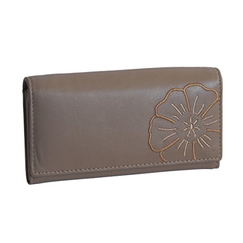 Branco Leder - sehr feine Leder Damen Geldbörse, Portemonnaie, Ladys Wallet mit aufgesticktem Blumen Motiv verfügbar - präsentiert von ZMOKA® (Taupe) von Branco - präsentiert von ZMOKA