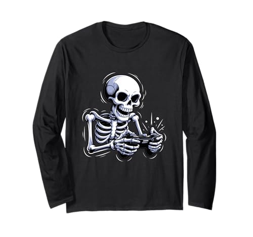 Funny Video Game Halloween Skeleton Gamer Costume Men Boys Langarmshirt von Brand Ghostly Gamer Skeleton In Action