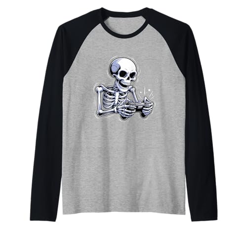 Funny Video Game Halloween Skeleton Gamer Costume Men Boys Raglan von Brand Ghostly Gamer Skeleton In Action