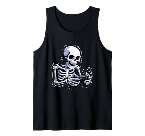 Funny Video Game Halloween Skeleton Gamer Costume Men Boys Tank Top von Brand Ghostly Gamer Skeleton In Action