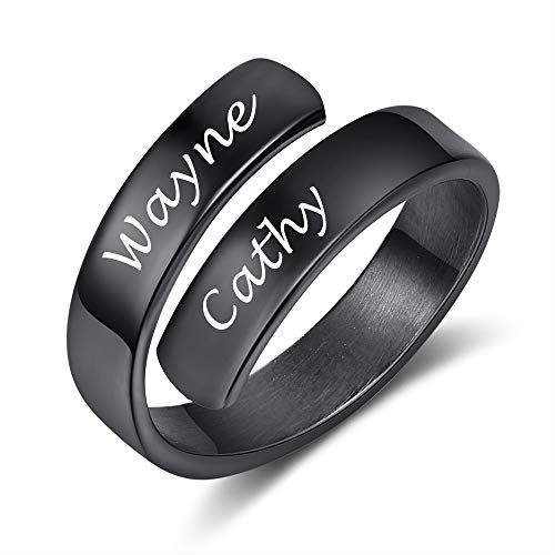 kaululu DaMei Personalisierte Ring Damen Herren Twist Silber Ring Gravierte Namen Einstellbar Ring mit Name Gravur personalisierte Ringe fur Mutter Tochter BFF Freundschaftsringe (Black) von kaululu