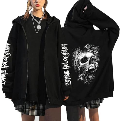 Brand-dashcos Gothic Totenkopf Sweatshirt Herren und Damen Lässiger Kapuzenpullover Y2K Harajuku Sweatshirt Jacke mit Reißverschluss von Brand-dashcos