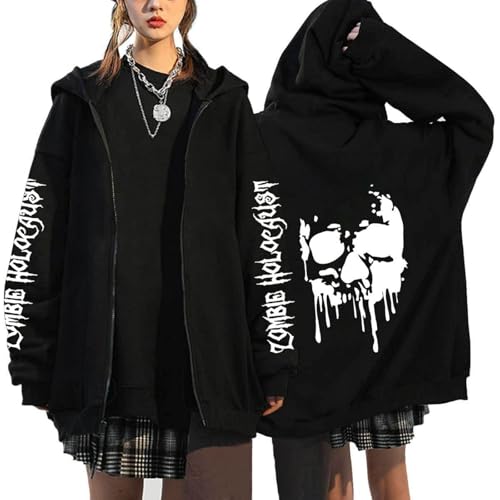 Brand-dashcos Gothic Totenkopf Sweatshirt Herren und Damen Lässiger Kapuzenpullover Y2K Harajuku Sweatshirt Jacke mit Reißverschluss von Brand-dashcos