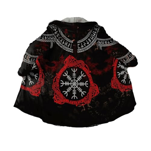 Brand-dashcos Herren-Wintermantel Wikinger-Mythologie 3D-Gedruckter Parka-Mantel mit Kapuze im nordischen Stil, lässiger Fleece-Mantel in mittlerer Länge von Brand-dashcos