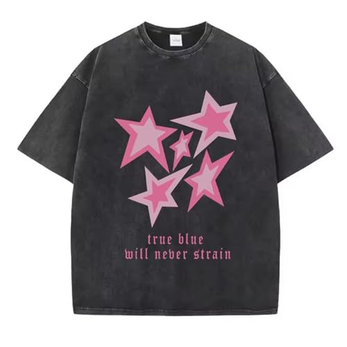 Star Print Washed T-Shirt Y2K Vintage Streetwear Summer Casual Top Festival Outfit for Men and Women von Brand-dashcos