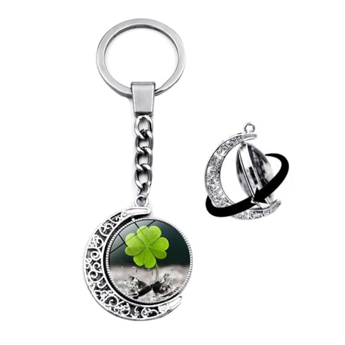 Brand-gangdiude Four Leaf Clover Schlüsselanhänger Kristallglas Doppelseitiger rotierender Mond Schlüsselanhänger Unisex Style Schmuck von Brand-gangdiude