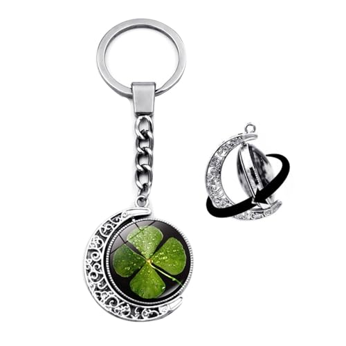 Brand-gangdiude Four Leaf Clover Schlüsselanhänger Kristallglas Doppelseitiger rotierender Mond Schlüsselanhänger Unisex Style Schmuck von Brand-gangdiude