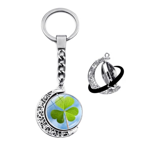 Brand-gangdiude Four Leaf Clover Schlüsselanhänger Kristallglas Doppelseitiger rotierender Mond Schlüsselanhänger Unisex Style Schmuck von Brand-gangdiude