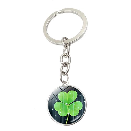 Brand-gangdiude Kristall-Edelstein Vierblättriges Kleeblatt Schlüsselanhänger Grünes Glücksgras Schlüsselschnalle Dekoratives Accessoire von Brand-gangdiude