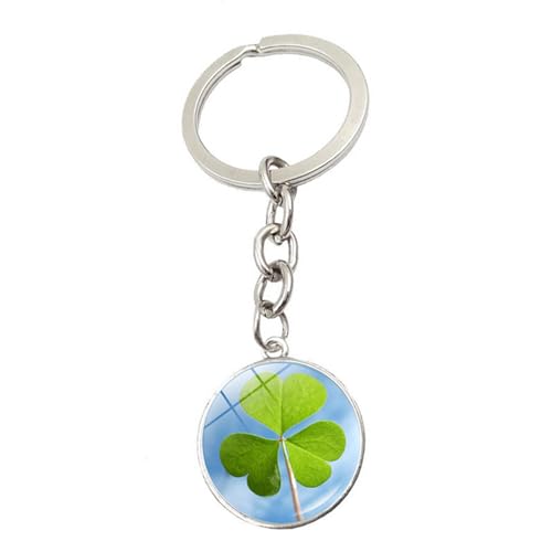 Brand-gangdiude Kristall-Edelstein Vierblättriges Kleeblatt Schlüsselanhänger Grünes Glücksgras Schlüsselschnalle Dekoratives Accessoire von Brand-gangdiude