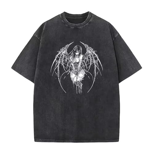 Gotischer Druck Waschierter T-Shirt Unisex Y2K Streetwear Trendiges Vintage Verblasstes Sommer Rundhals Atmungsaktives Modisches Kurzarm-Top Gotischer Druck Waschierter T-Shirt Unisex Y2K Streetwear Trendiges Vintage Verblasstes Sommer Rundhals Atmungsaktives Modisches Kurzarm-Top von Brand-gangdiude