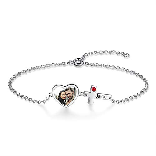 Grand Made Personalisierte Foto Charm Herz Armband Kostenlose Gravur Pandora Armband mit 1 Namen Charm Perlen Silber 925 Foto Geschenk für Frauen (#heart 1) von Brand new