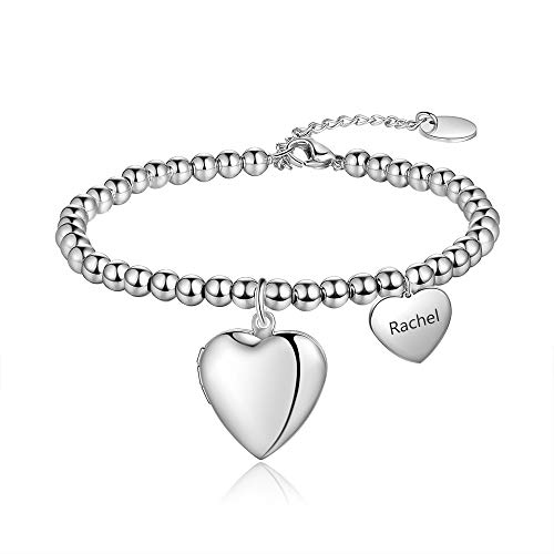 Grand Made Personalisierte Foto Charm Herz Armband Kostenlose Gravur Pandora Armband mit 1 Namen Charm Perlen Silber 925 Foto Geschenk für Frauen (#heart 2) von Brand new