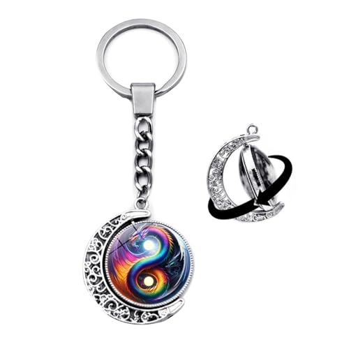 Brand-xrbanime Tai Chi Drache Schlüsselanhänger Kristallglas Doppelseitiger rotierender Mond Schlüsselanhänger Unisex Style Schmuck von Brand-xrbanime