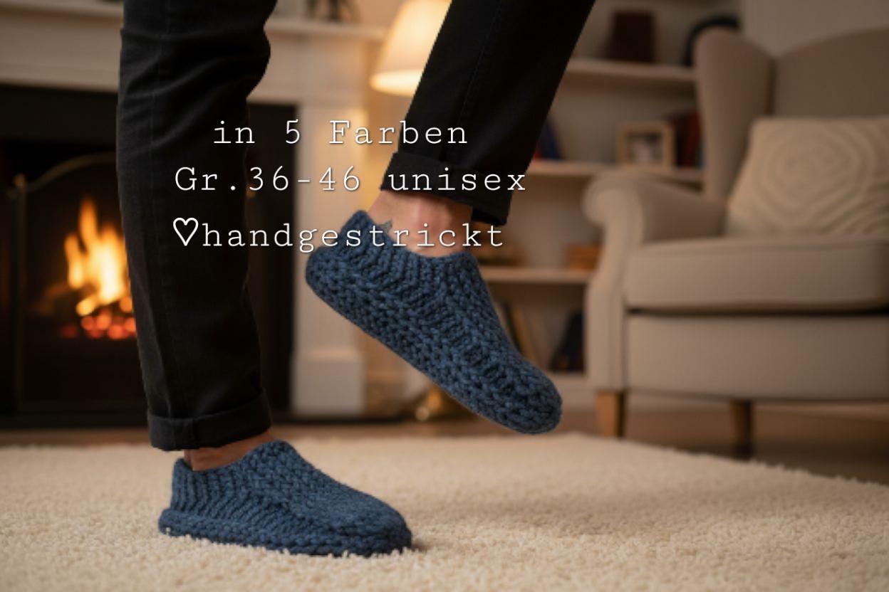Puschen Pantoffeln Hausschuhe Für Herren & Damen Wolle Größe 36-46 Slipper Boots Socken Handmade Gehäkelt Gestrickt von BrandArtDE
