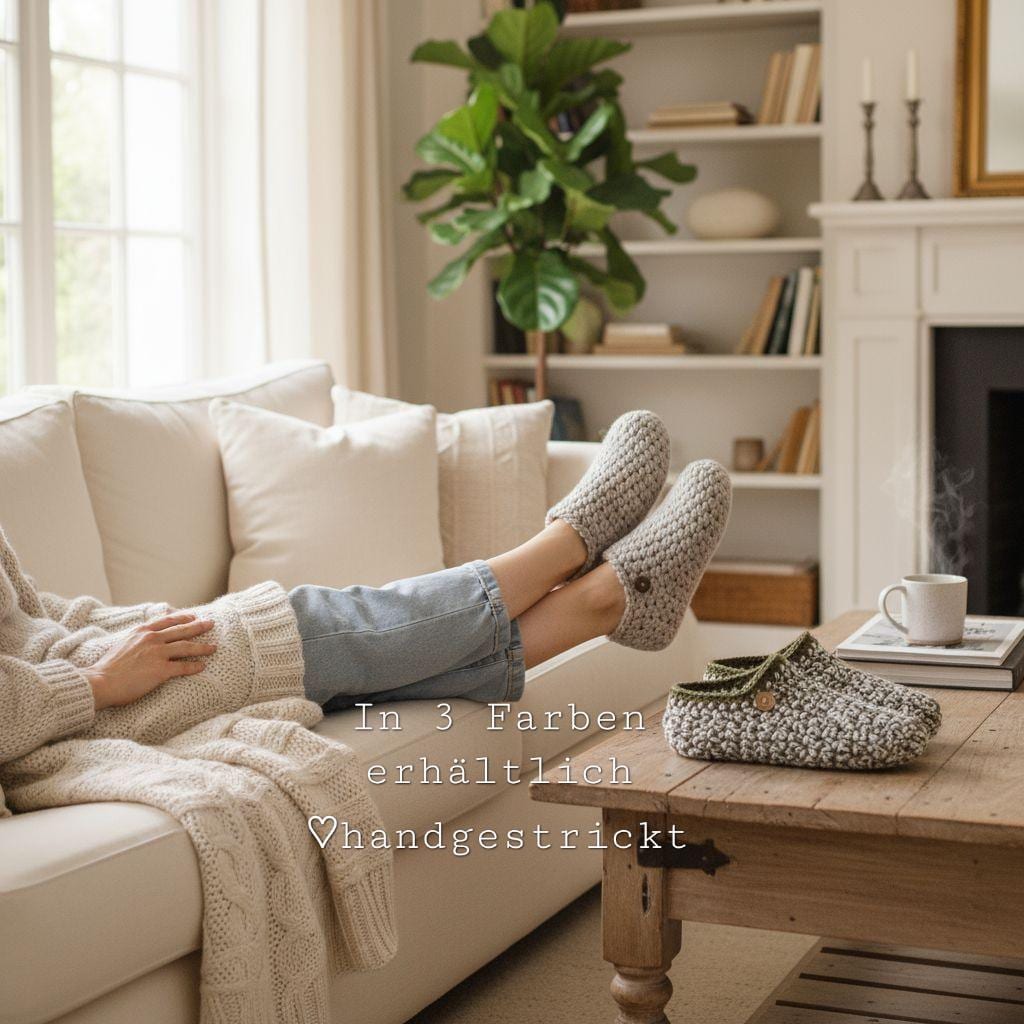 Puschen Slipper Boots Hüttenschuhe Größe 36-37-38 Bis 46 Hausschuhe Stricksocken Wolle Sofaschuhe Pantoffeln Socken Gehäkelt Gestrickt von BrandArtDE
