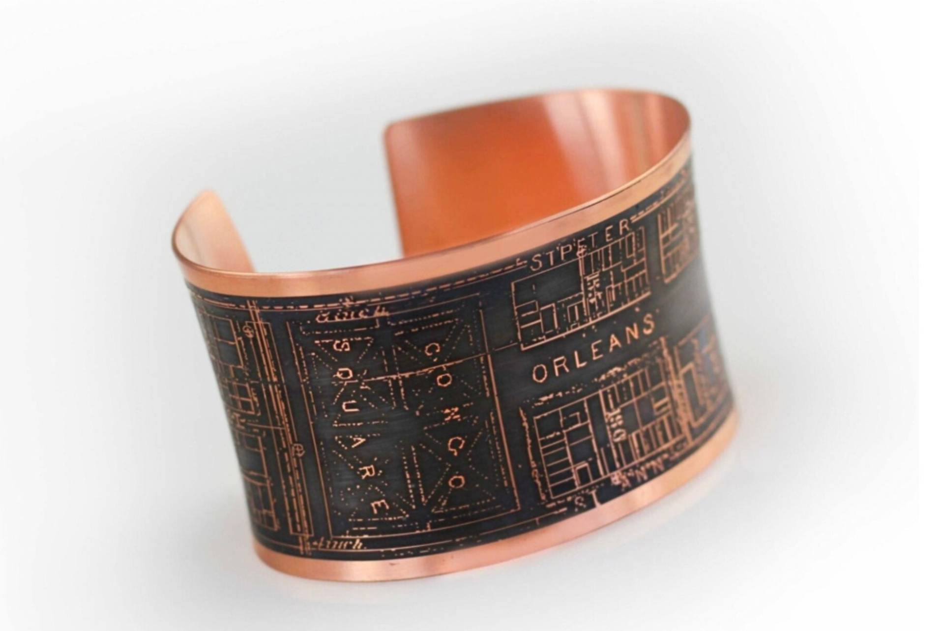Congo Square, Treme Markt New Orleans Etched Cuff Armband Aus Kupfer Oder Messing Congo Square, Treme Markt New Orleans Etched Cuff Armband Aus Kupfer Oder Messing von BrandiCouvillion