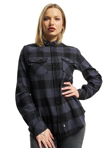 Brandit Damen Women Amy Flannel Shirt Long Sleeve Hemd, Black/Grey, 5XL von Brandit