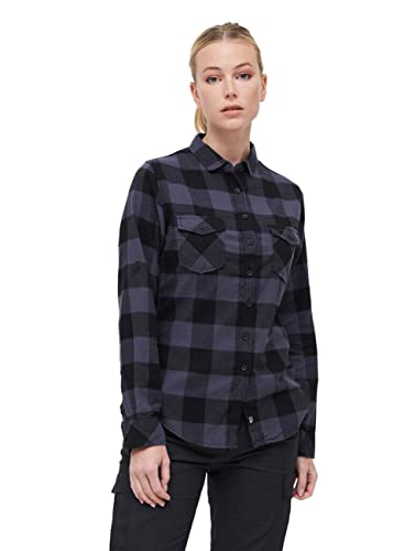 Brandit Damen Women Amy Flannel Shirt Long Sleeve Hemd, Black/Grey, L von Brandit