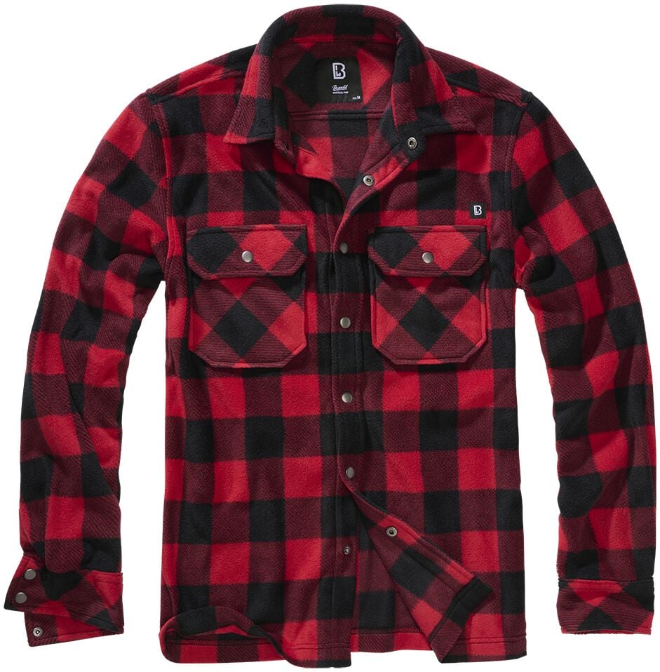 Brandit Fleece Shirt Jeff Langarmhemd schwarz rot in XXL von Brandit