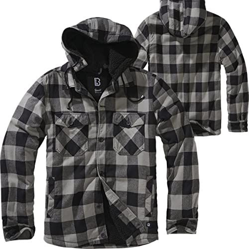 Brandit Lumber Check Shirt Hooded, Größe:S, Farbe:Charcoal-Schwarz von Brandit