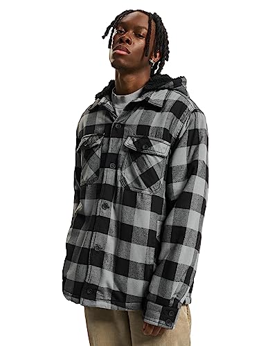 Brandit Lumber Check Shirt Hooded, Größe:S, Farbe:Charcoal-Schwarz von Brandit