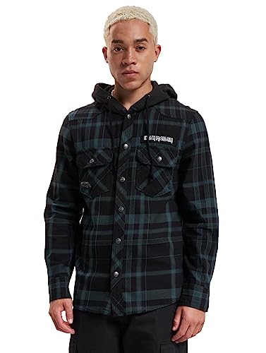 Brandit Herren Iron Maiden Checkshirt Sweathood Eddy Übergangsjacke, Black-Green, XL von Brandit