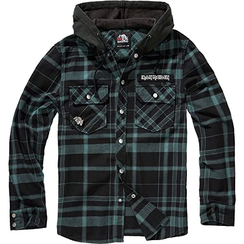 Brandit Herren Iron Maiden Checkshirt Sweathood Eddy Übergangsjacke, Black-Green, XXL von Brandit