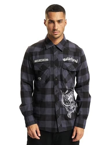 Brandit Motörhead Check Shirt Long SLE, Farbe: Black/Grey, Größe: 4XL von Brandit