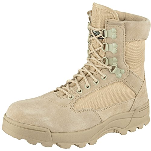 Brandit Herren Schnürstiefel Tactical Zipper Grösse 39 10 41 42 43 44 45 46 47 Schwarz Beige Echtleder, Größe:42, Farbe:Camel (70) von Brandit